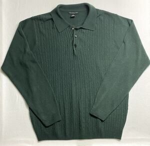 TG Consensus Sportswear Men's XL Long Sleeve Knit Polo Sweater Green Cable Rib